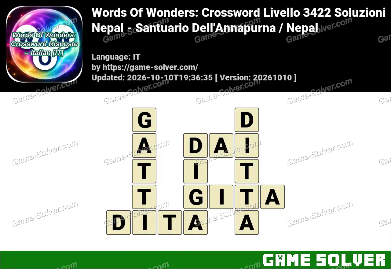 Words Of Wonders: Crossword Livello 3422 Soluzioni – Nepal – Santuario Dell’Annapurna / Nepal
